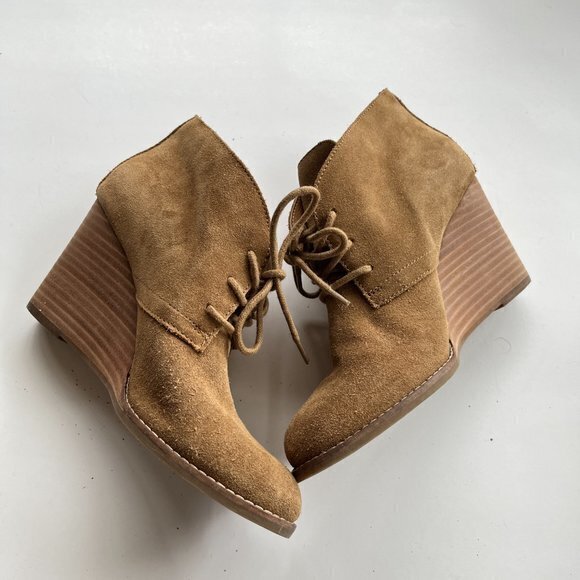 Lucky‎ Brand Yamene Brown Suede Wedge Bootie Ankle Boots Womens Size 8M L… - Picture 5 of 8